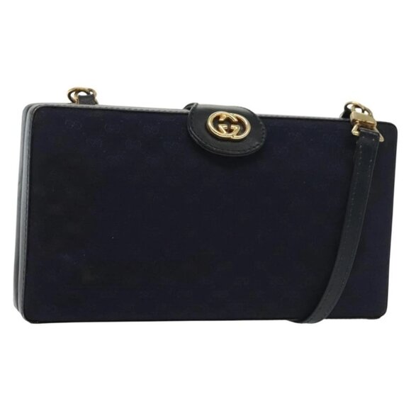 GUCCI Micro GG Canvas Shoulder Bag Vintage Navy Gold Auth BA5490 - Picture 1 of 16